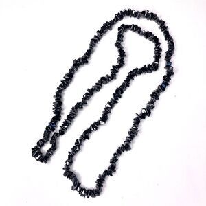 Black Hematite Chip Stone Necklace | 17” Boho Statement Jewelry